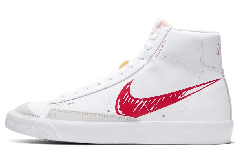 Nike Blazer Mid VNTG ’77 Sketch “White / Platinum Tint / University Red” (CW7580-100)