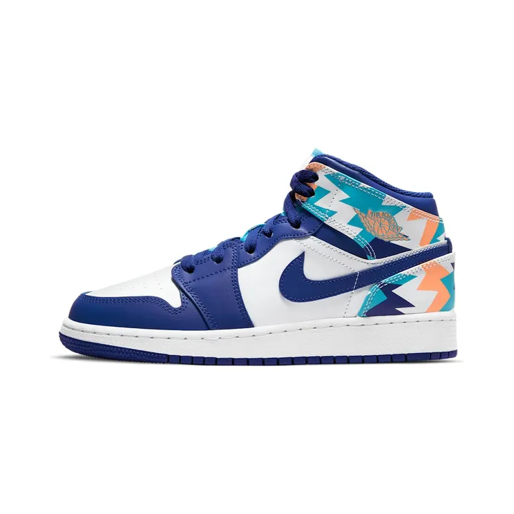Air Jordan 1 Mid GS Storm “White / Chlorine Blue / Peach Cream / Concord” (555112-105)