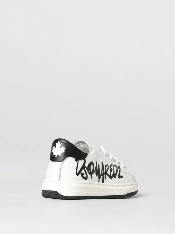 Dsquared2 Boy’s Lace-Up Calfskin Sneakers with Printed Logo White (8267502) (2)