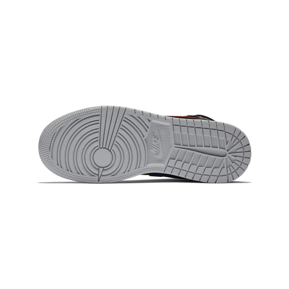 Jordan 1 Mid Multi-Color Swoosh Black (GS) Black/Varsity Red-Varsity Royal-White-Cement Grey (554725-065)
