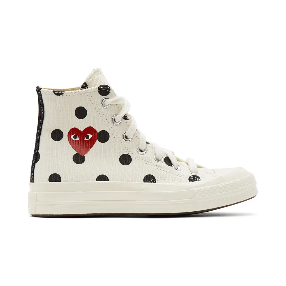 Comme des Garcons Play White Converse Edition Polka Dot Heart Chuck 70 High Sneakers (K115)