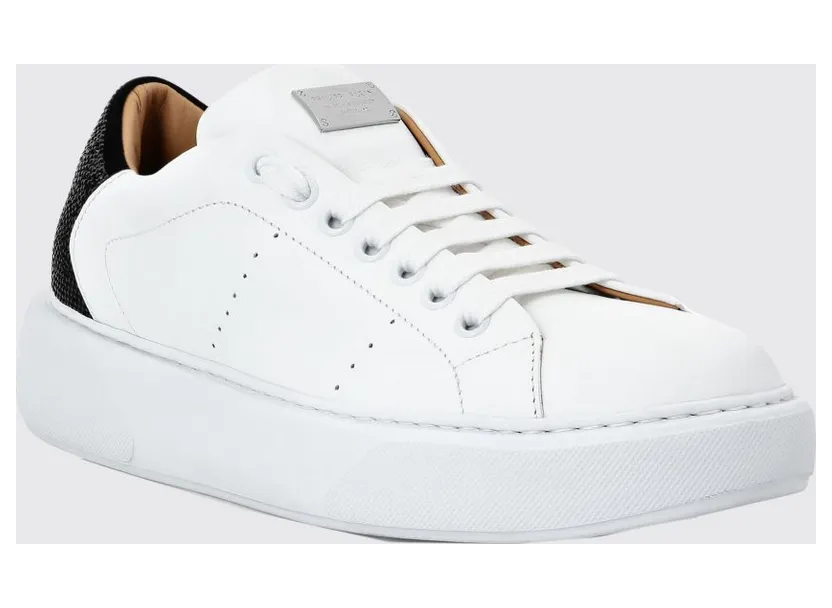 Philipp plein Low-Top Smooth Leather Sneakers with Skull Application and Rhinestones White (SABSWSC2361PLE010N01)