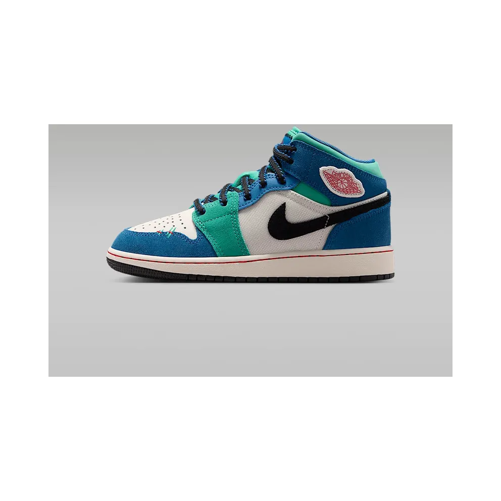 Nike Air Jordan 1 Mid SE “Chalk / True Blue / Kinetic Green / University Red” (IO2065-100)