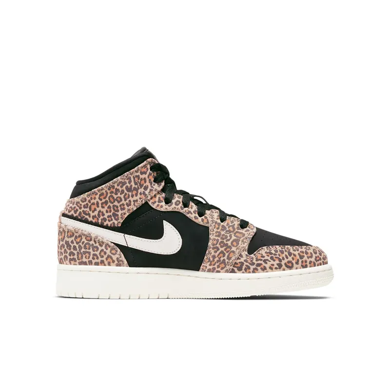 Jordan 1 Mid SE Leopard (GS) Black/Pale Ivory-Desert Ore (BQ6931-021)