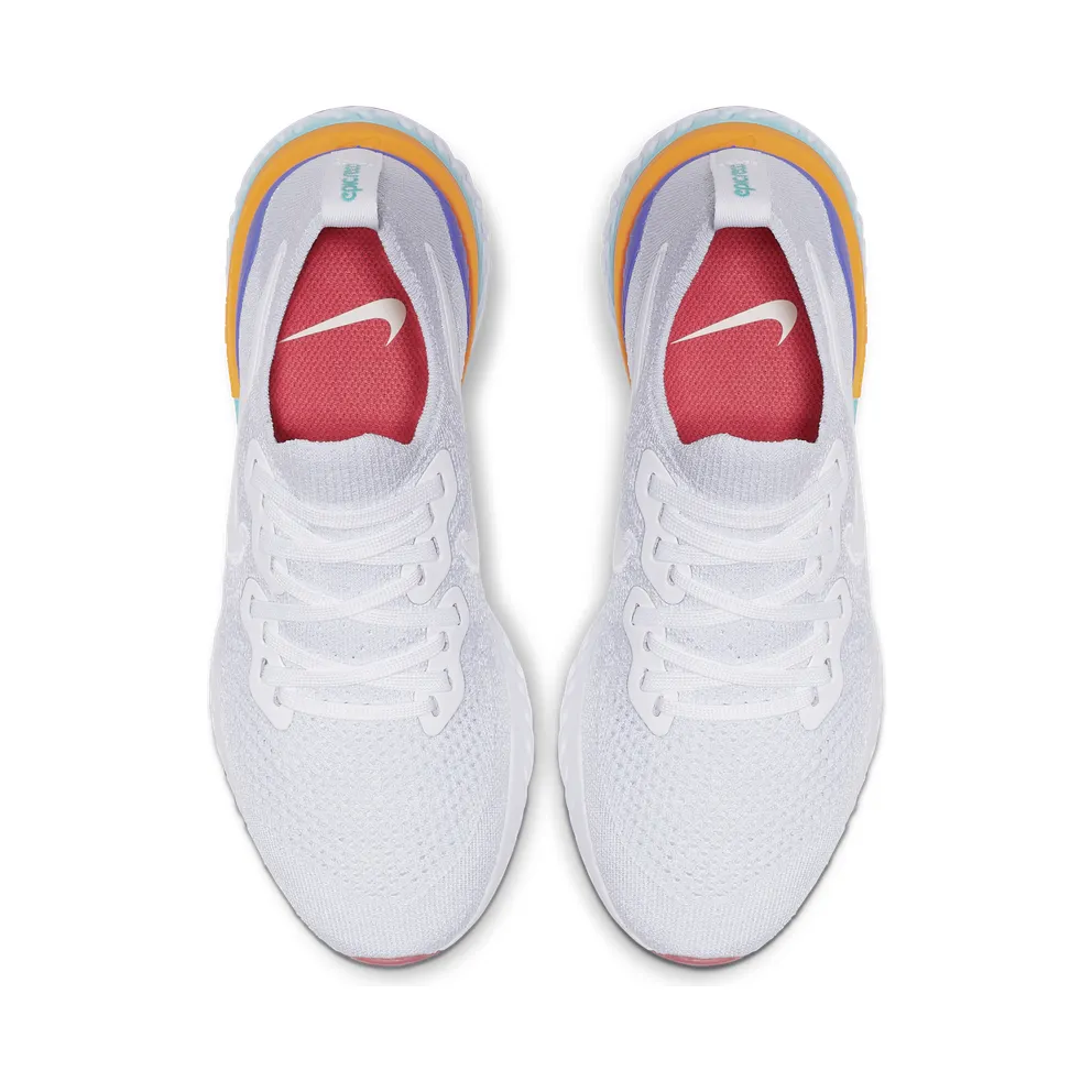 Nike Epic React Flyknit 2 White Hyper Jade Ember Glow (W) White/White/Hyper Jade-Ember Glow-Sapphire-Laser Orange (BQ8927-104)