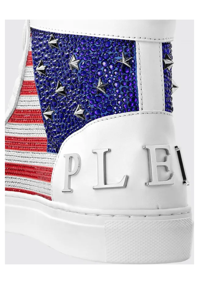 Philipp plein Star Studs America Leather Sneakers with Applied Rhinestones White (AAESUSC0860PLE022N01) (3)