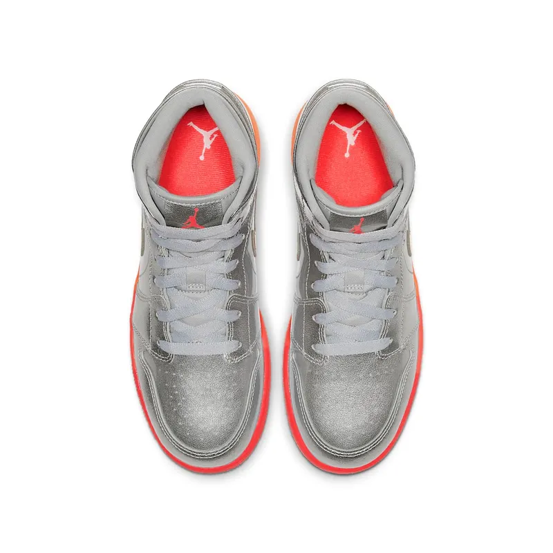 Jordan 1 Mid Sunrise (GS) Metallic Silver/Racer Pink-Wolf Grey-Hot Punch (555112-006)