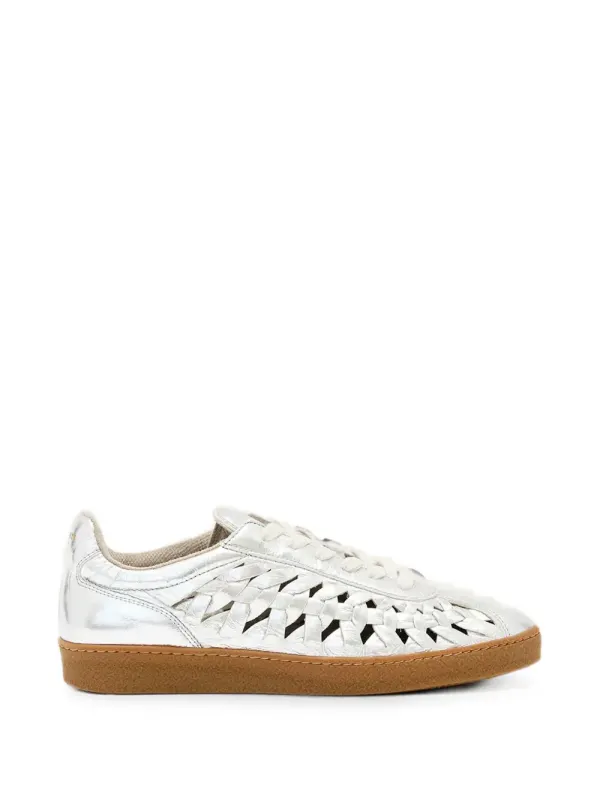 AllSaints mit gewebtem Lederdetail im Metallic-Look – White (W141FC)