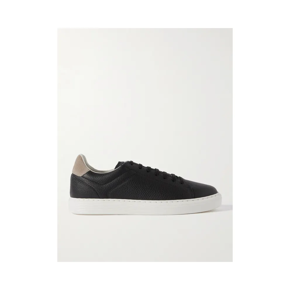 Brunello Cucinelli Suede-Trimmed Full-Grain Leather Black (MZUASBJ264)