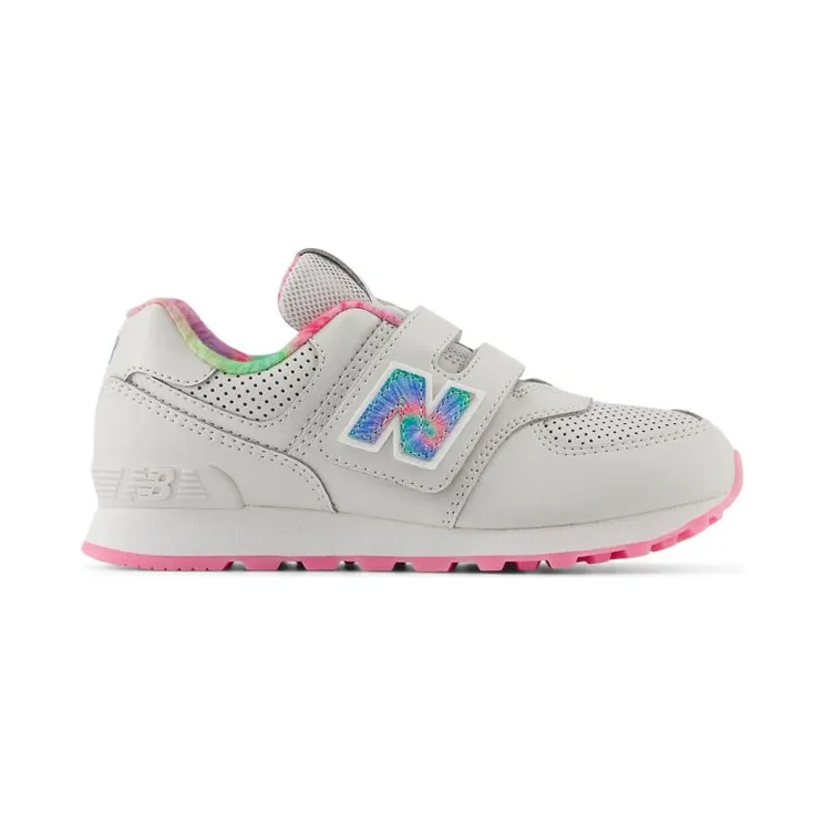 New Balance 574 Hook and Loop Grey Matter Signal Pink Tie-Dye (PV574KL)