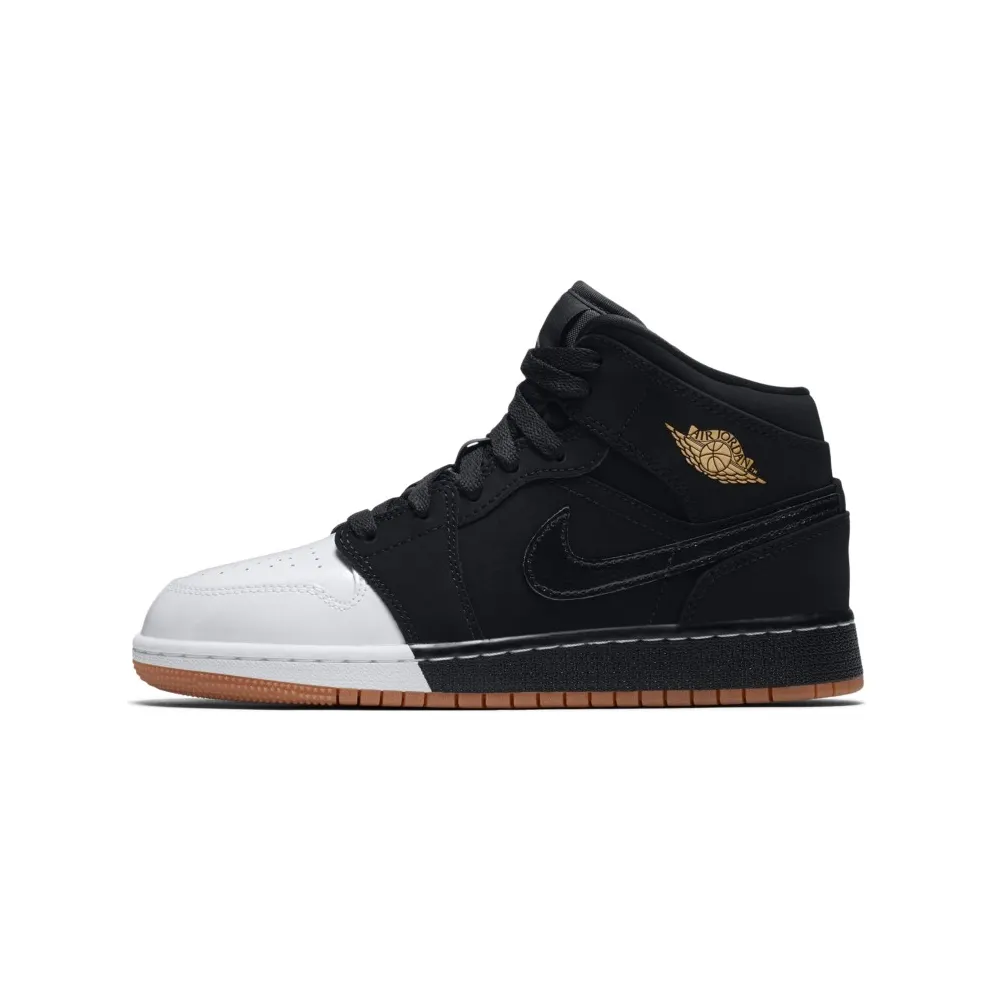 Jordan 1 Mid Black White Gold (GS) Black/Metallic Gold-White (555112-021)