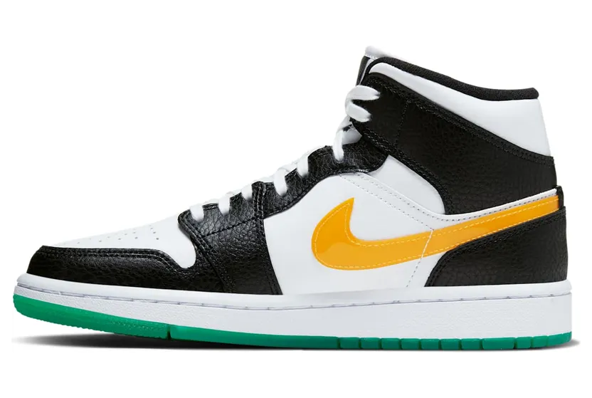 Jordan 1 Mid Alternate Swooshes Red Yellow (W) “Black / White / Lucid Green / University Red” (BQ6472-063)