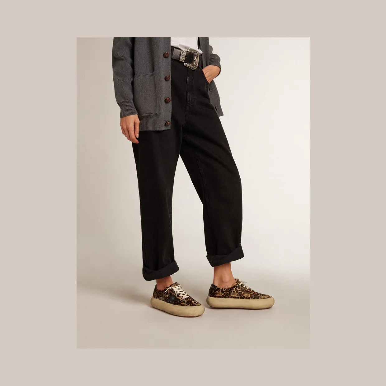 Golden Goose Space-Star In Leopard Print Pony Skin With Black Star (GWF00378.F003305.81472) (3)