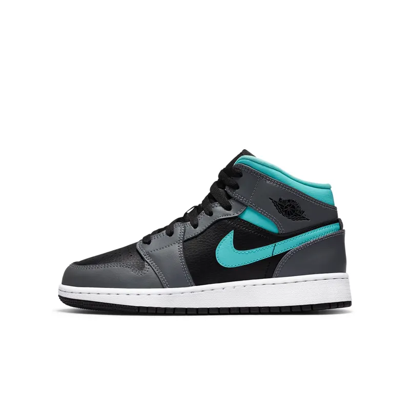 Jordan 1 Mid Grey Aqua (GS) Black/Light Aqua-Dark Smoke Grey (554725-063)