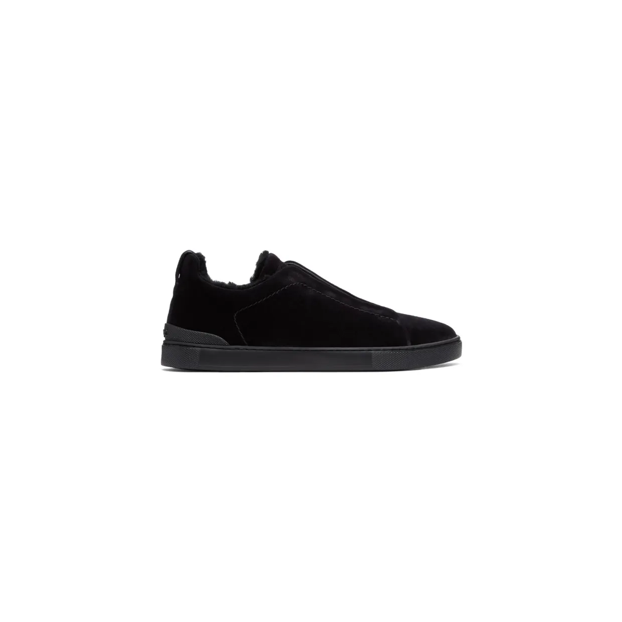Ermenegildo Zegna Black Shearling Triple Stitch Sneakers (LHSMI A4715X)