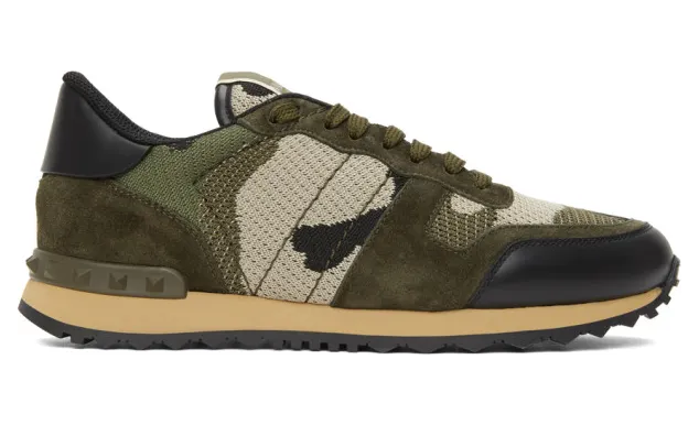 Valentino Green Valentino Garavani Mesh Camouflage Rockrunner Sneakers (VY2S0723QRK)