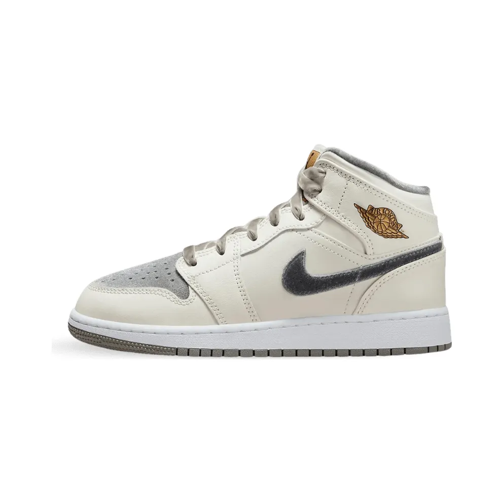 Nike Air Jordan 1 Mid SE Grey Velvet Toe (GS) (FB9899-100)