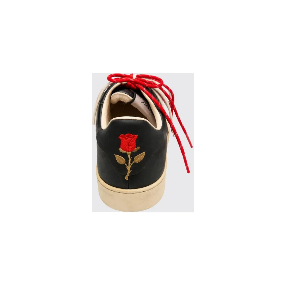 Autry Dallas Vintage Leather Sneakers with Embroidery and a Worn-Out Effect Black (DVLMOJ01)