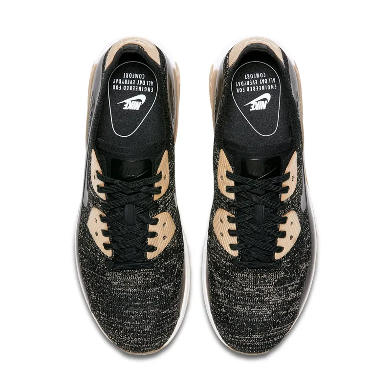 Nike Air Max 90 Ultra Flyknit Metallic Gold (W) Black/Metallic Gold-White (881563-001)