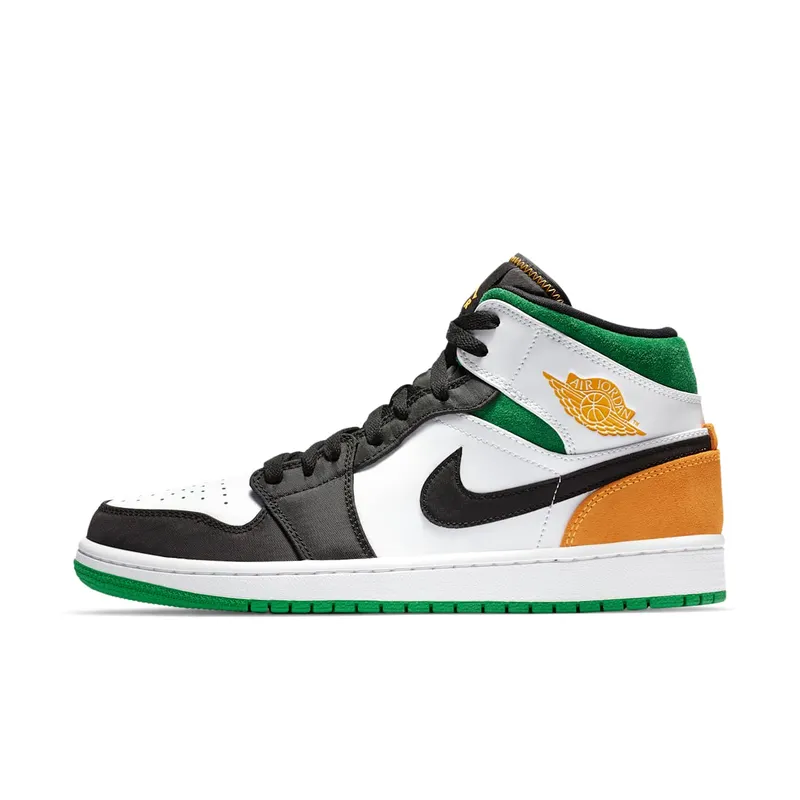 Jordan 1 Mid Oakland White/Black-Green-Yellow (852542-101)