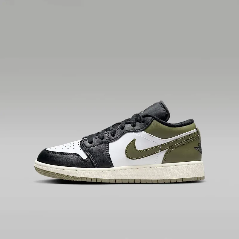 Jordan 1 Low GS Black Toe “Black / Medium Olive / White” (553560-092)