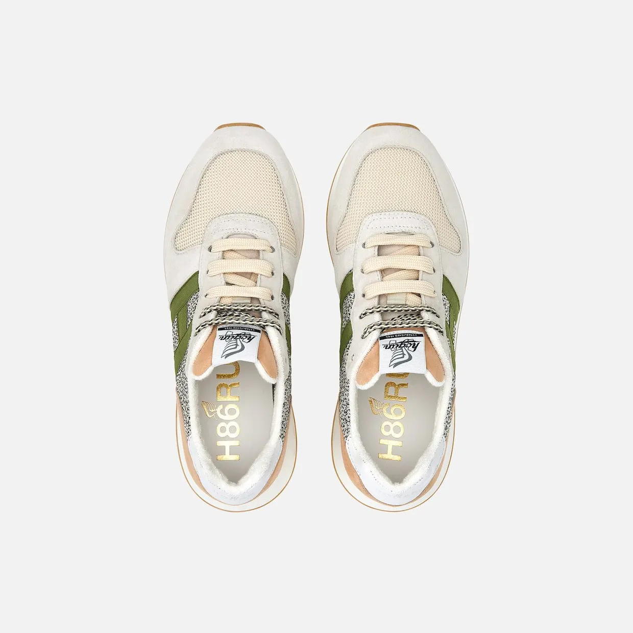 Sneakers Hogan H383 Beige Pink Green (HXW4290CM40R580UAT) (3)