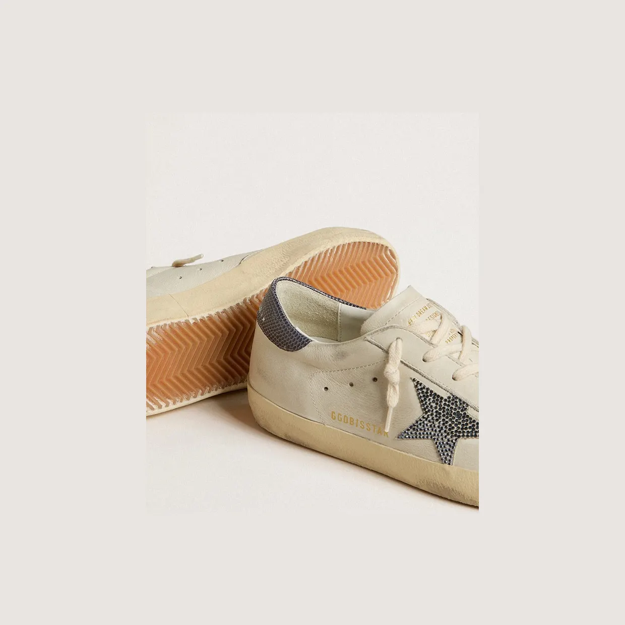 Golden Goose Super-Star With Cream-Colored Leather Star With Swarovski Crystals And Blue Leather Heel Tab With Lizard Print (GWF00101.F005870.10793) (3)