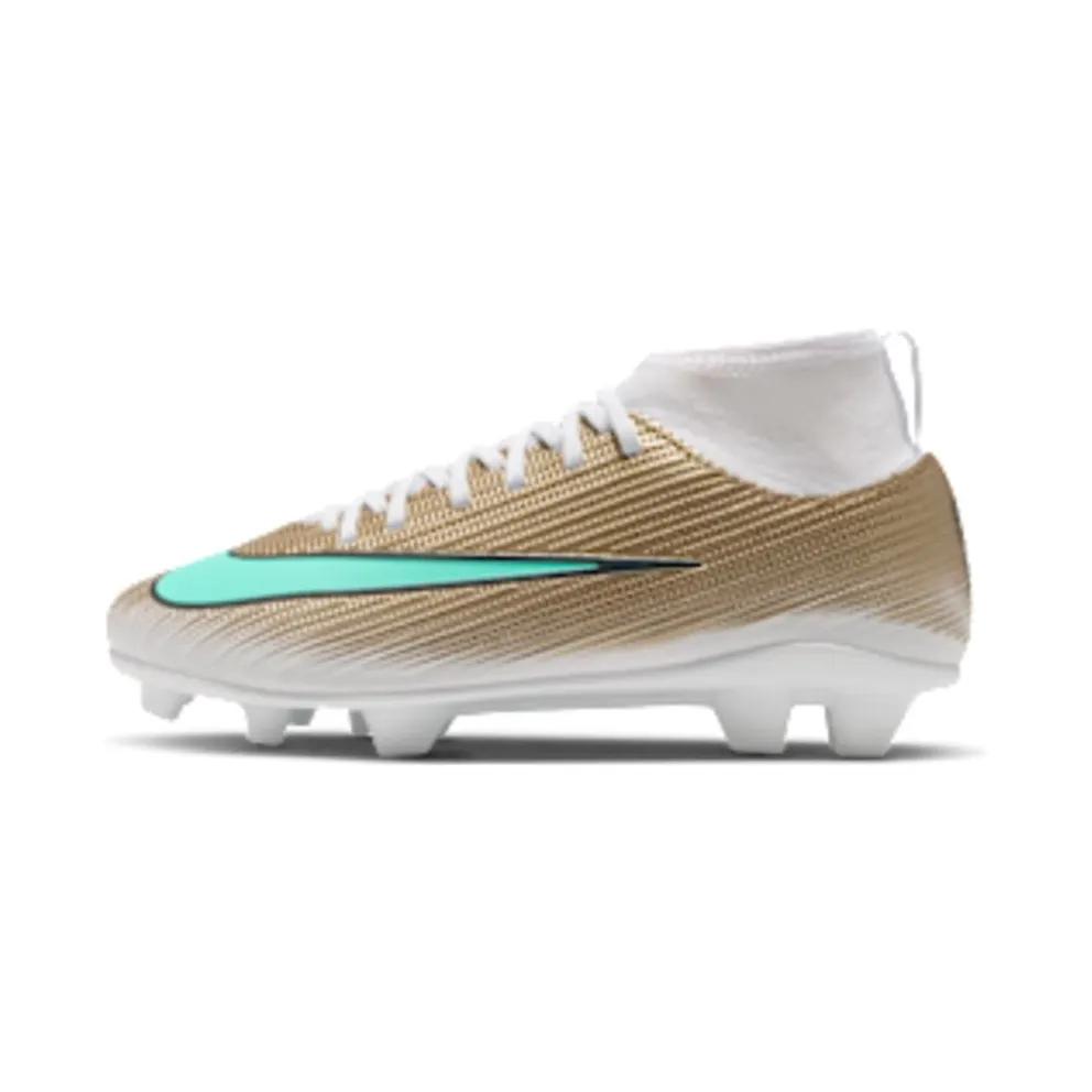 Nike Jr Mercurial Superfly 11 Club ‘Kylian Mbappé’ ‘ Multi-Ground High-Top “Metallic Gold/Green Glow” (IU1794-701)