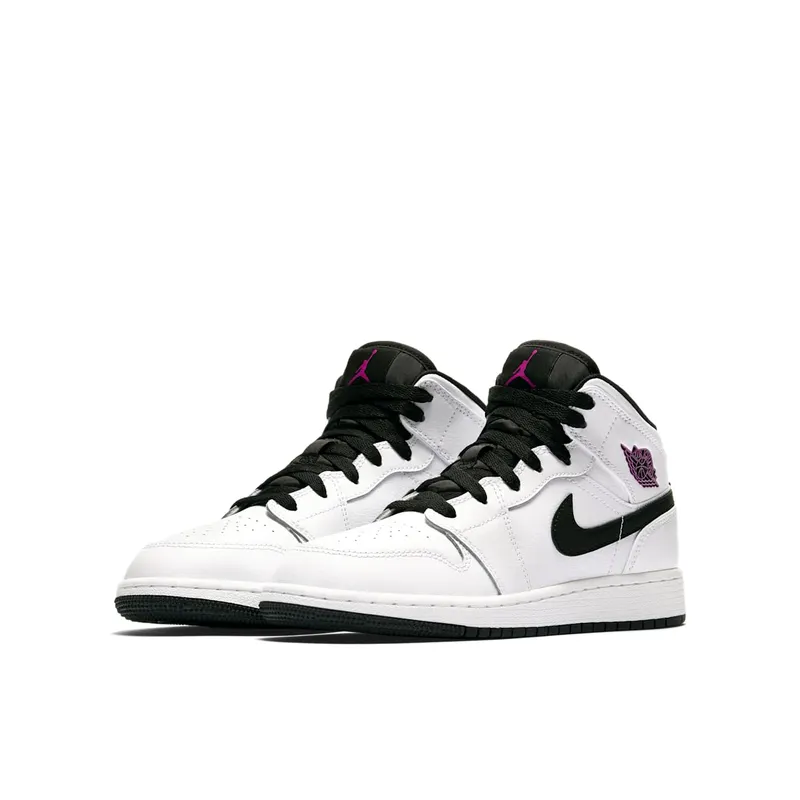Jordan 1 Mid White Black Fuchsia Blast (GS) White/Black-Fuchsia Blast (555112-138)