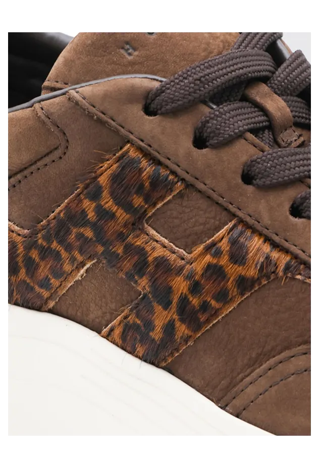 Hogan Hi-Fi Nubuck and Pony-Effect Leather Sneakers with Animal Print and Chunky Sole Brown (HXW6690FR30VH80R1D) (3)