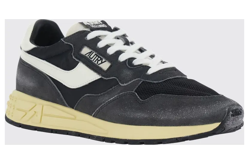 Autry Reelwind Sneakers in Leather and Nylon with Worn Effect Black 1 (WWLMQ07S)