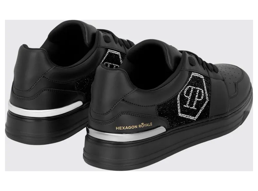 Philipp plein Hexagon Royale Leather Sneakers with Rhinestone Hexagon Logo Black (UAFSUSC1086PLE022N0202) (2)