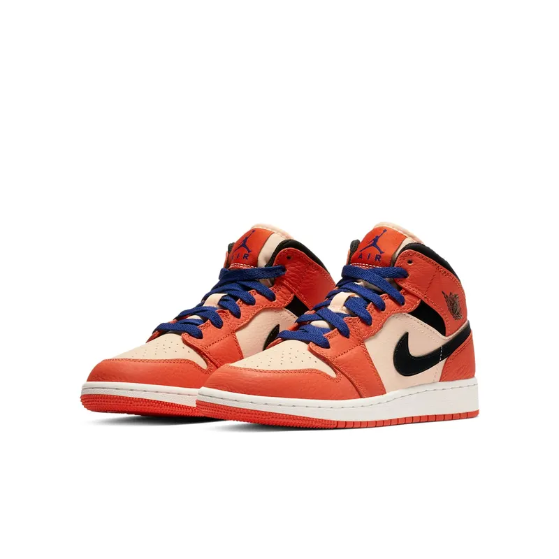 Jordan 1 Mid Team Orange Black (GS) Team Orange/Black-Crimson Tint (BQ6931-800)