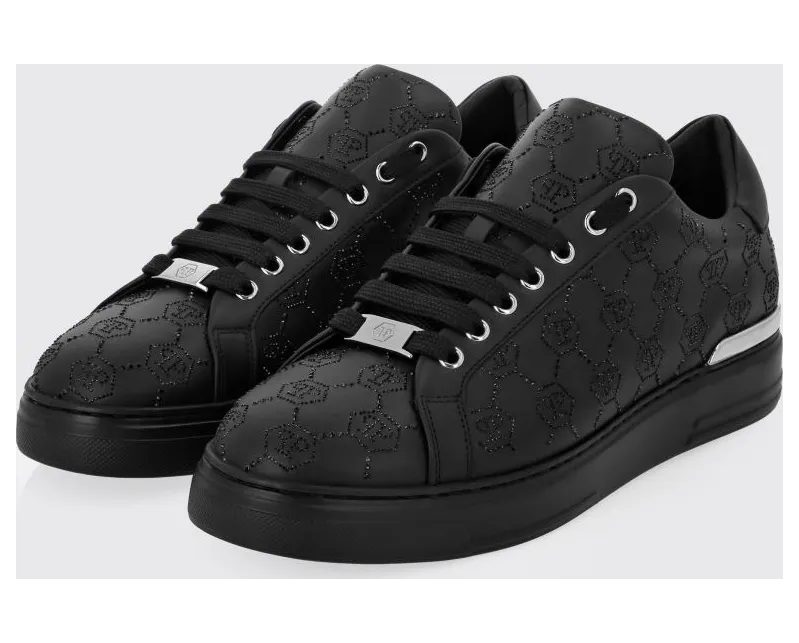Philipp plein Leather Sneakers with Rhinestone Hexagon Black (AAESUSC0866PLE005N0202)