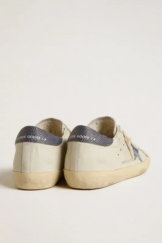 Golden Goose Super-Star With Cream-Colored Leather Star With Swarovski Crystals And Blue Leather Heel Tab With Lizard Print (GWF00101.F005870.10793) (4)