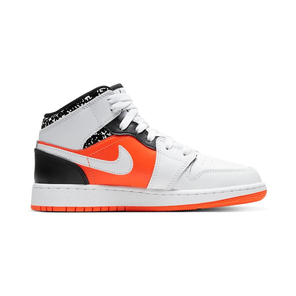 Jordan 1 Mid Composition Notebook (GS) Orange/Volt-Black-White (554725-870)