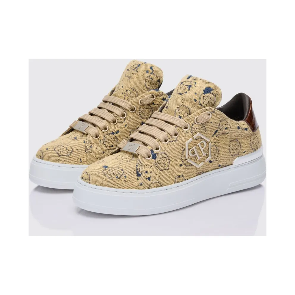 Philipp plein Bleached Denim Sneakers with Hexagon Jacquard Brown (SAFSUSC0917PTE021N04)