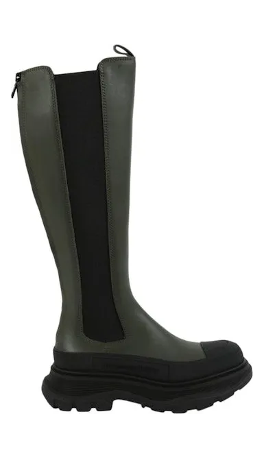 Alexander McQueen Tread Slick Knee High Boots Khaki Black (666410WHZ663241)