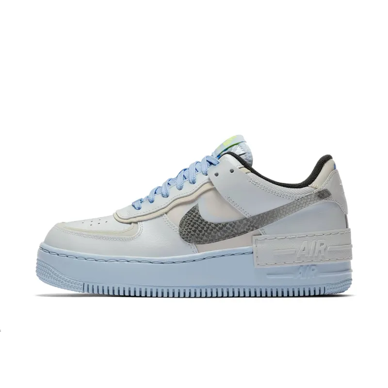 Nike Air Force 1 Shadow Pure Platinum Snakeskin Blue (W) Pure Platinum/Light Bone-Hydrogen Blue-Smoke Grey (CV3027-001)