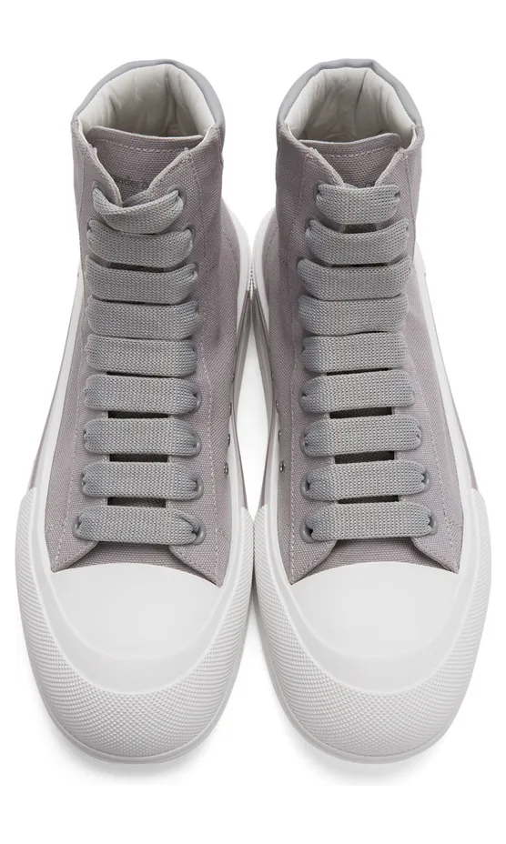 Alexander McQueen Grey Canvas Deck Plimsoll High Sneakers (667816W4MVH) (5)