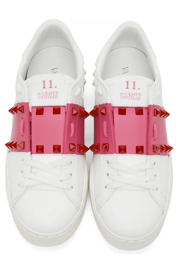 Valentino Garavani White & Pink Untitled Open Sneakers (XW2S0A01DNU) (5)