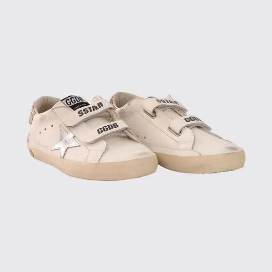 Golden goose Old School Leather and Glitter Fabric Sneakers for with Velcro Closure White (GJF00177F00804110593)