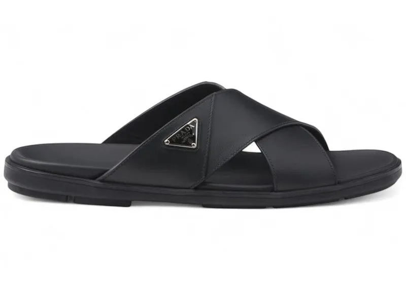 Prada Leather Criss Cross Slide Black (2X3111-3LEM-F0002)