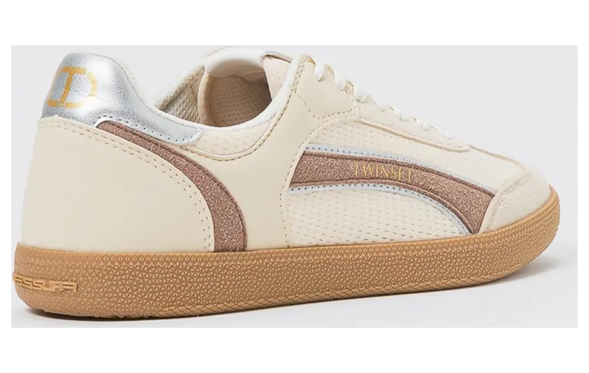 Twinset Mesh and Faux Leather Sneakers Pearl (261TCP01L13327)