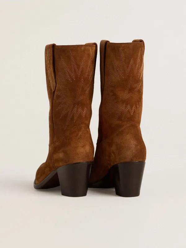 Golden Goose Low Wish Star Boots In Cognac Suede With Tone-On-Tone Embroidered Star (GWF00780.F007613.55150) (5)