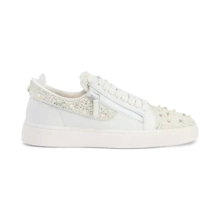 Giuseppe Zanotti Frankie low-top met dubbele rits en kristallen “White” (RM50029002)