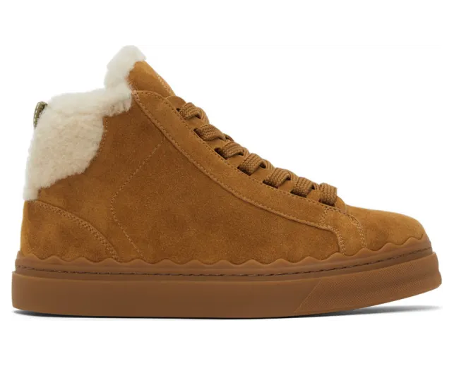 Chloe Brown Shearling Lauren High-Top Sneakers (CHC21S39818)