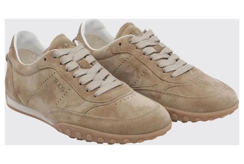 Tod’s Low-Top Suede Sneakers with Iconic Rubber Pebble Sole Beige (XXW13M0KO30VKDC806)