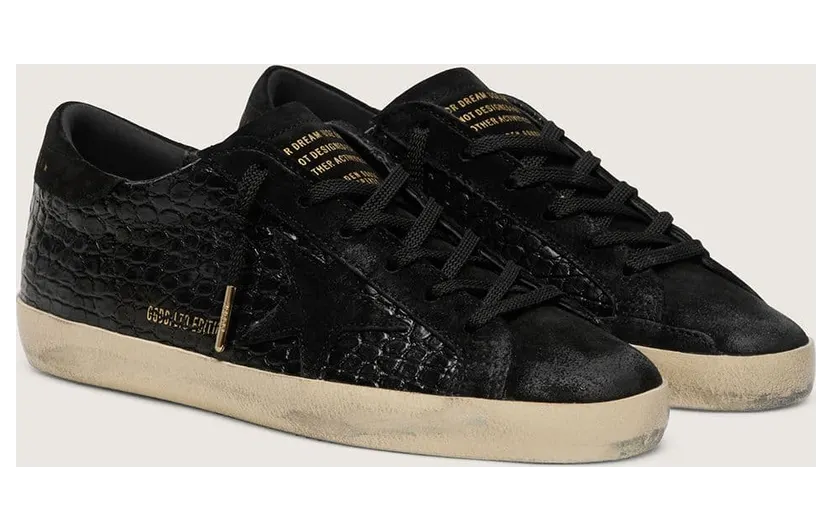 Golden Goose Super-Star Ltd In Black Croc-Print Leather With Black Suede Star And Heel Tab (GWF00101.F008305.90100) (2)
