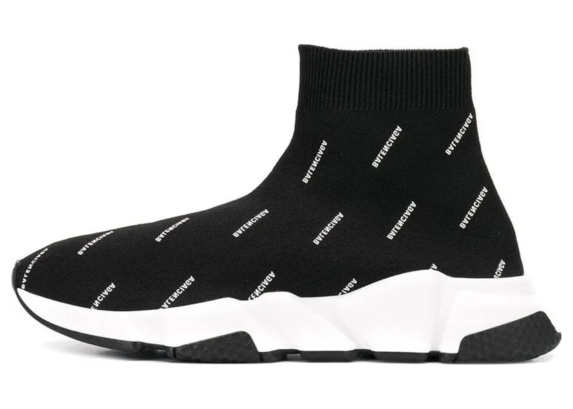 Balenciaga Speed Allover Logo Trainer Black Yellow (567014w06501047)